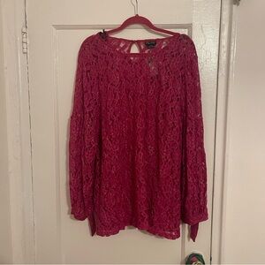 City Chic Lace Blouse - Deep Pink